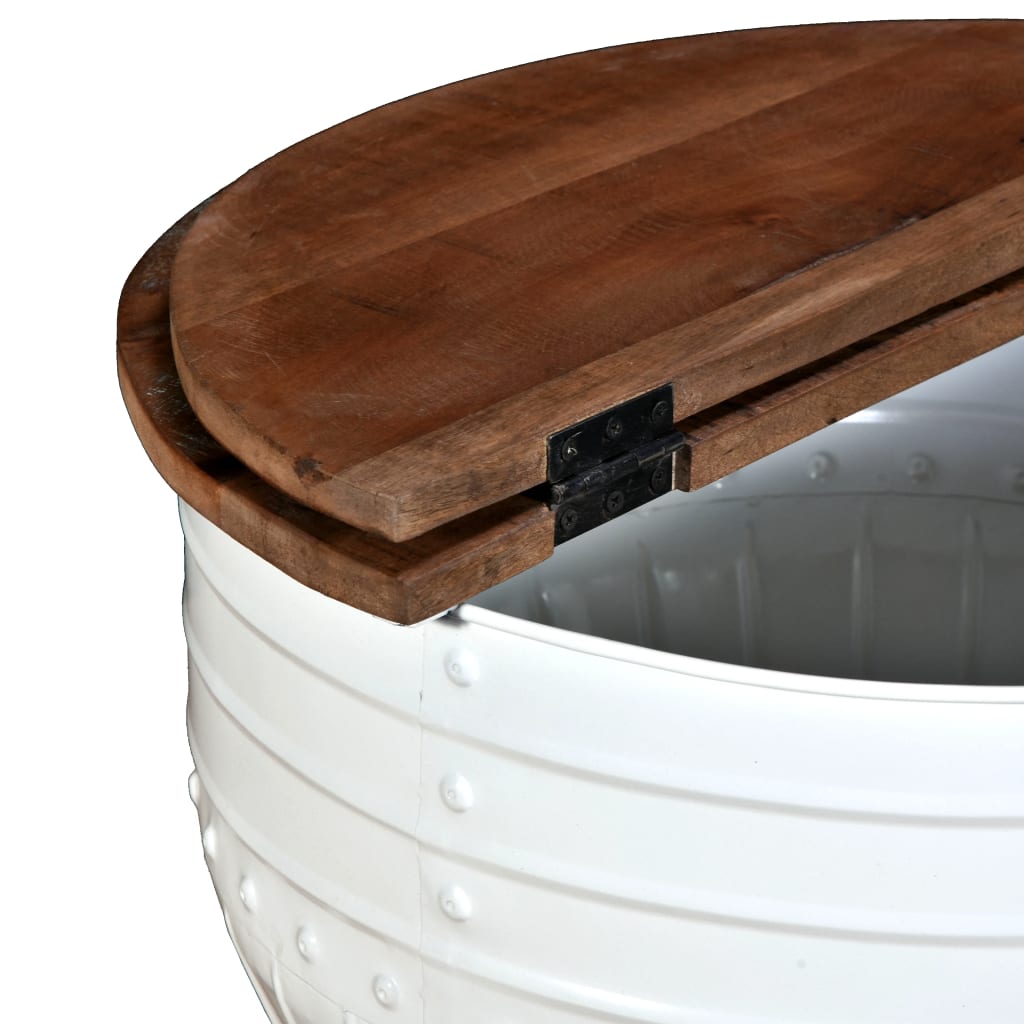 vidaXL Mesa de centro forma de barril madera maciza reciclada blanco