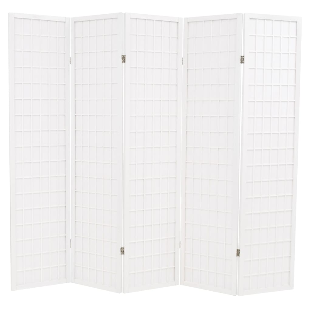 vidaXL Biombo plegable 5 paneles estilo japonés 200x170 cm blanco
