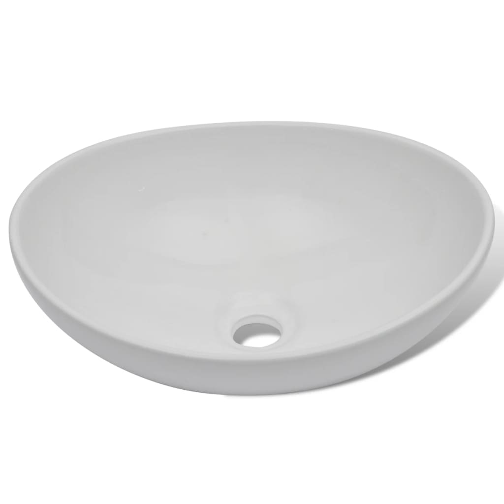vidaXL Lavabo de baño con grifo mezclador cerámica ovalado blanco