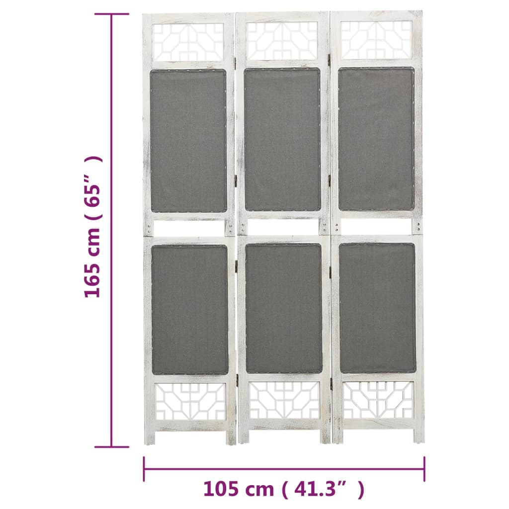 vidaXL Biombo divisor de 3 paneles de tela gris 105x165 cm