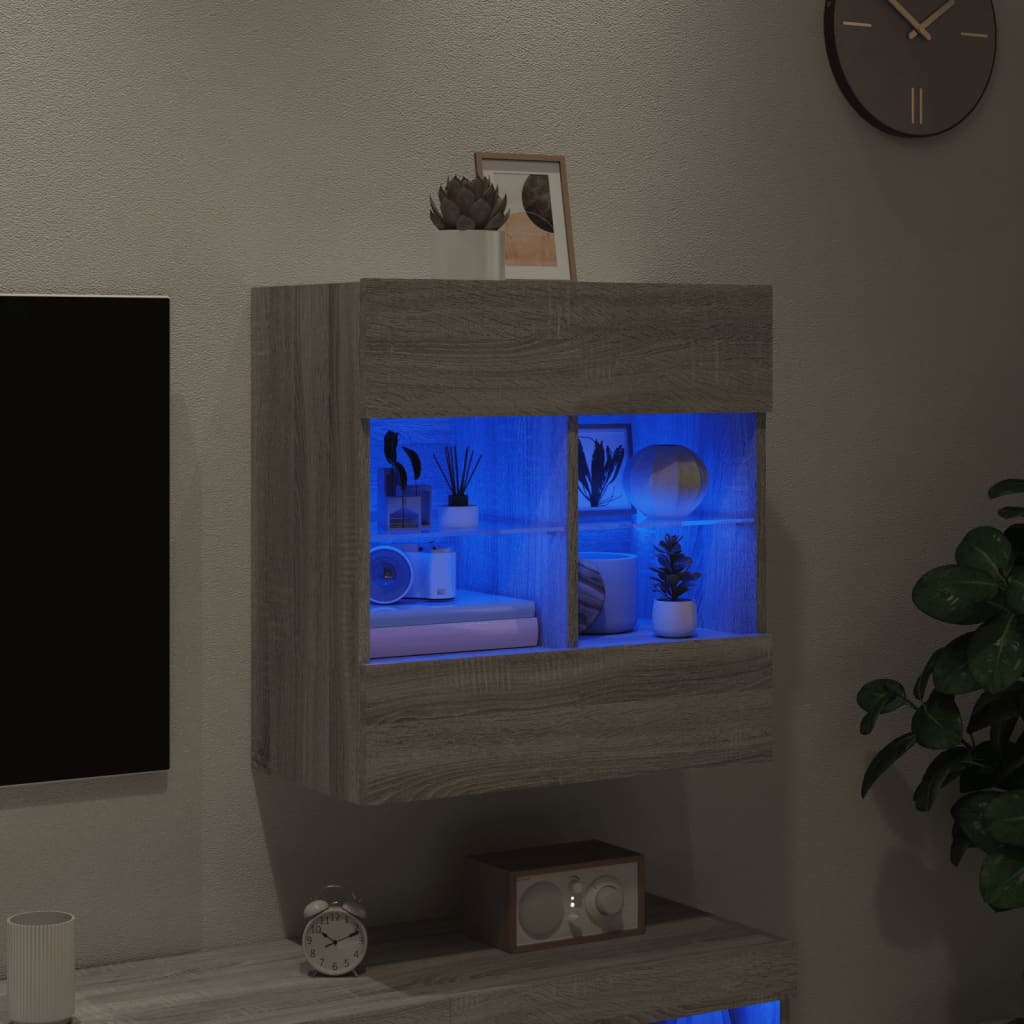 vidaXL Mueble de TV de pared con luces LED gris Sonoma 58,5x30x60,5 cm