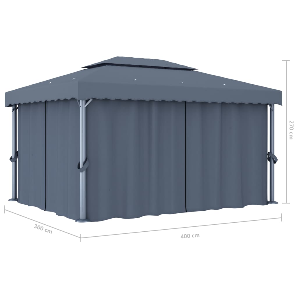 vidaXL Cenador con cortina gris antracita aluminio 4x3 m