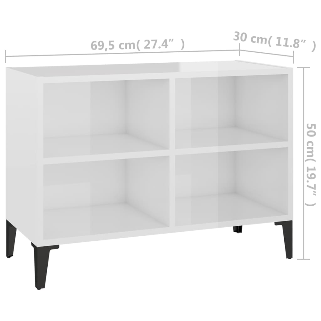 vidaXL Mueble de TV con patas de metal blanco brillante 69,5x30x50 cm