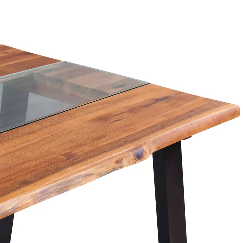 vidaXL Mesa de comedor madera acacia maciza y vidrio 180x90x75 cm