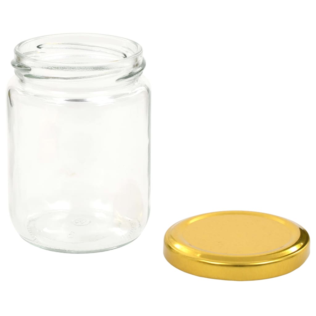 vidaXL Tarros de mermelada de vidrio con tapa dorada 48 uds 230 ml