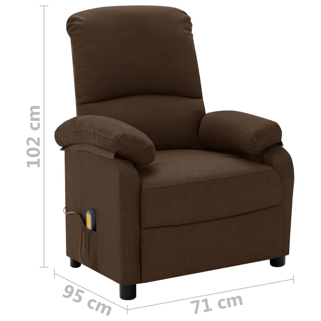 vidaXL Sillón reclinable de masaje eléctrico de tela marrón oscuro