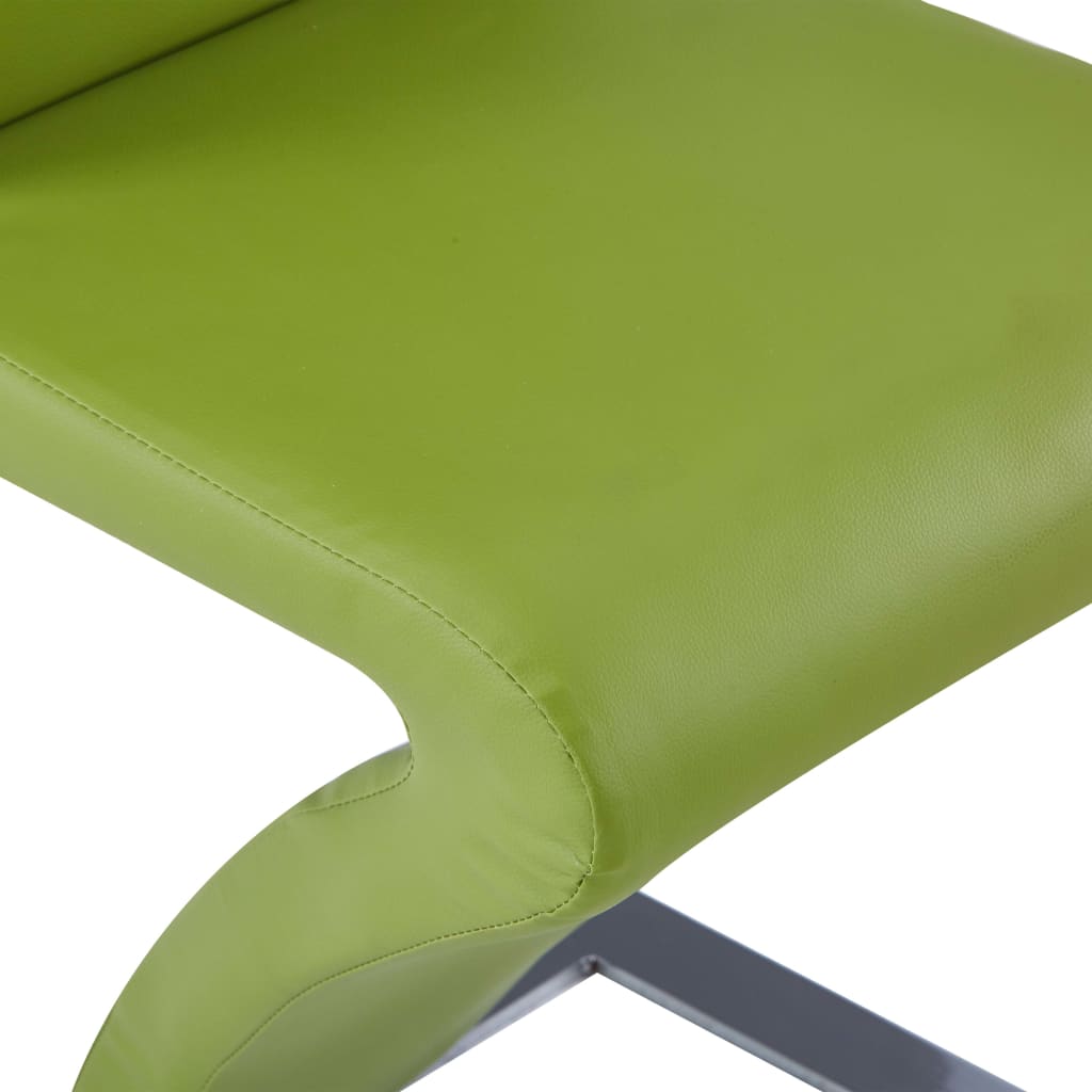 vidaXL Sillas de comedor forma de zigzag 4 uds cuero sintético verde