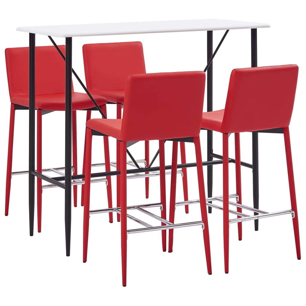 vidaXL Juego de mesa alta y taburetes 5 piezas cuero sintético rojo