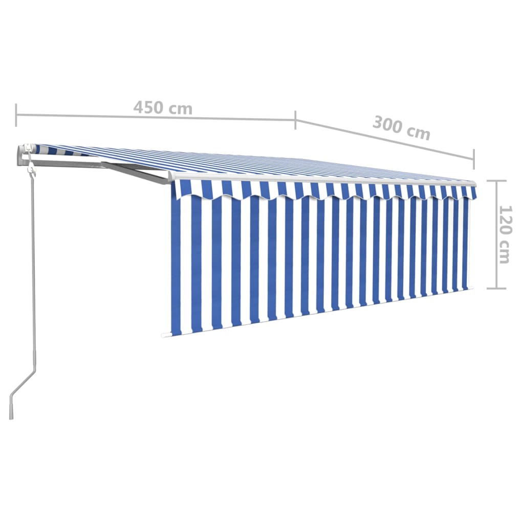 vidaXL Toldo automático persiana LED sensor viento azul blanco 4,5x3 m