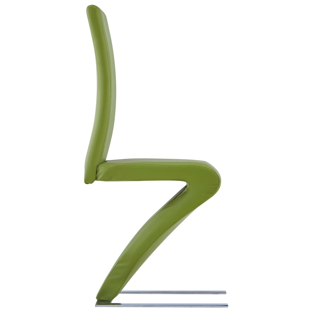 vidaXL Sillas de comedor forma de zigzag 2 uds cuero sintético verde