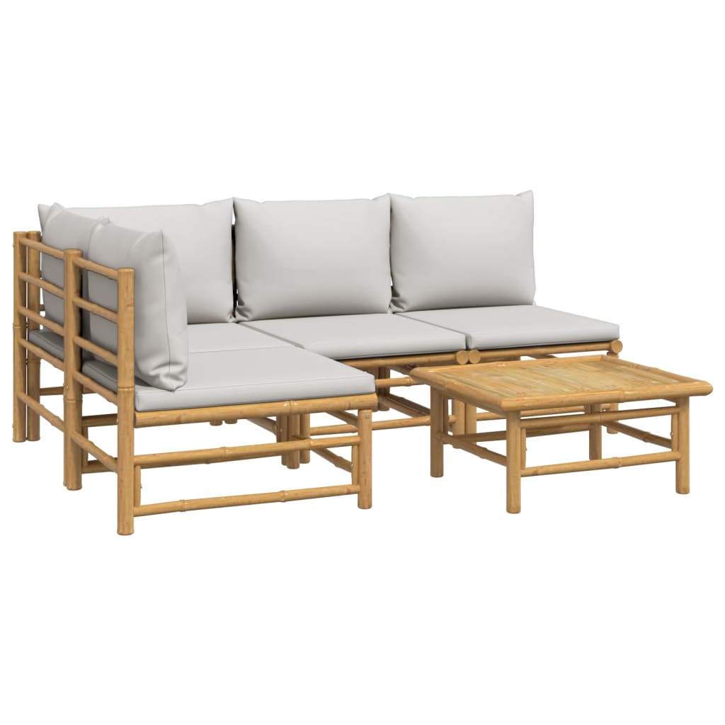 vidaXL Set de muebles de jardín 5 piezas bambú y cojines gris claro