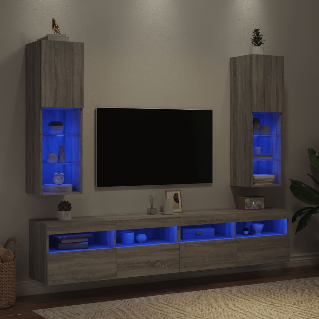 vidaXL Muebles de TV con luces LED 2 uds gris Sonoma 30,5x30x102 cm