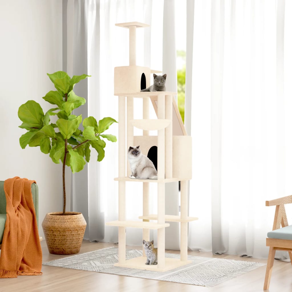 vidaXL Rascador para gatos con postes de sisal color crema 201 cm
