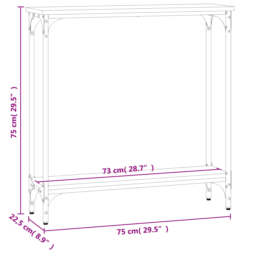 vidaXL Mesa consola madera de ingeniería gris Sonoma 75x22,5x75 cm