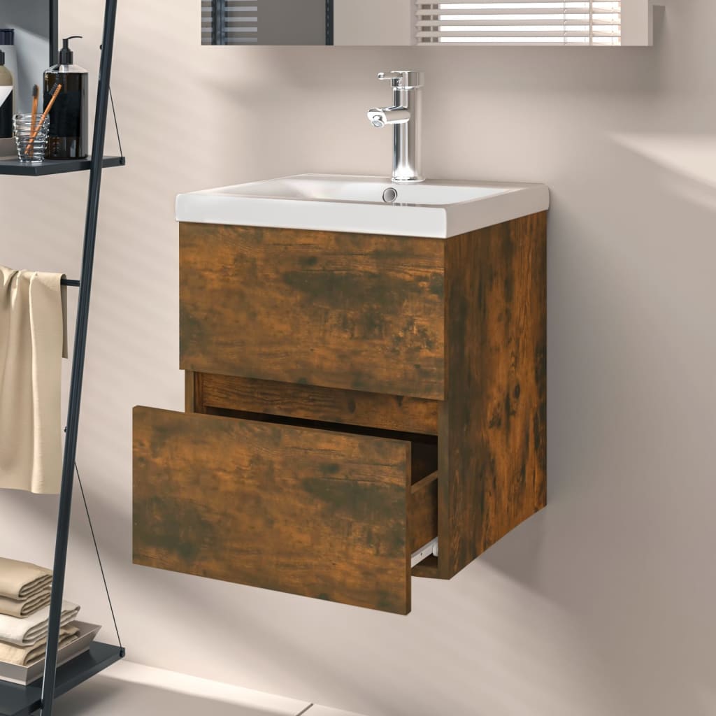 vidaXL Mueble de lavabo madera ingeniería roble ahumado 41x38,5x45 cm
