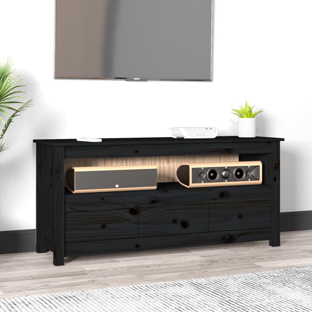 vidaXL Mueble de TV de madera maciza de pino negro 114x35x52 cm
