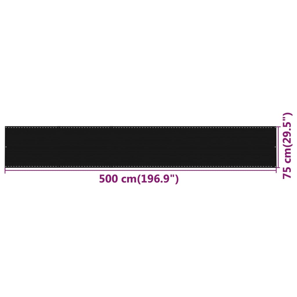vidaXL Toldo para balcón HDPE negro 75x500 cm