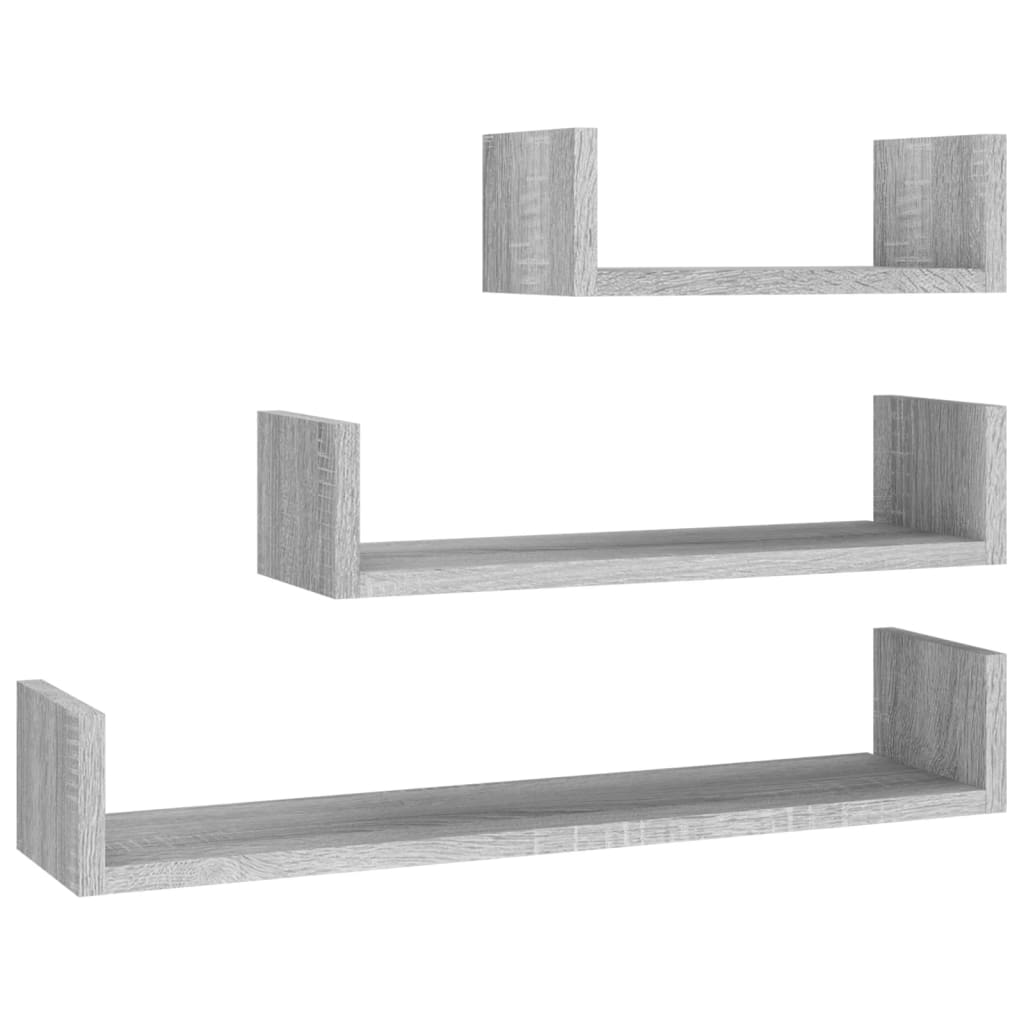 vidaXL Estantes de pared 3 unidades madera de ingeniería gris Sonoma