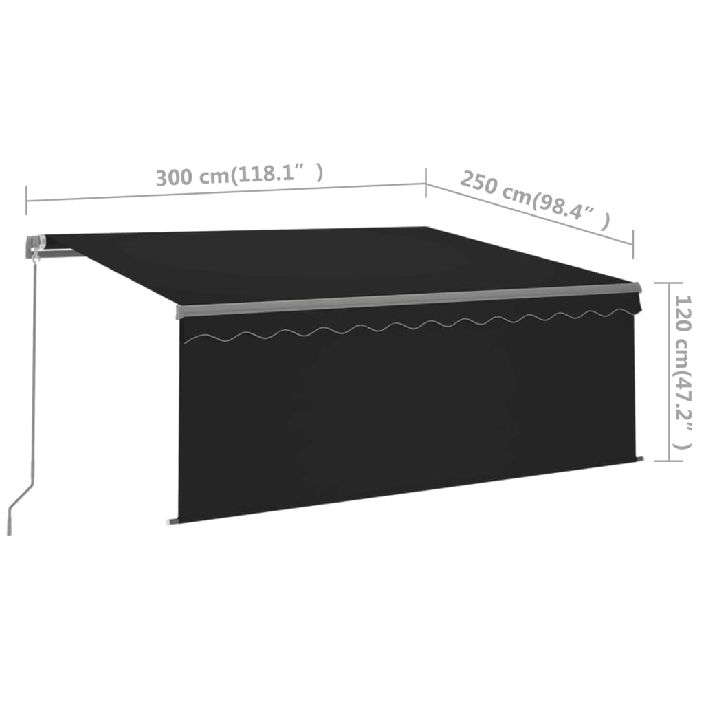 vidaXL Toldo manual retráctil con persiana y LED antracita 3x2,5 m