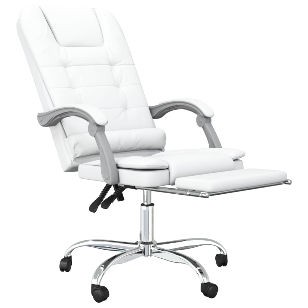 vidaXL Silla de oficina reclinable masaje cuero sintético blanco