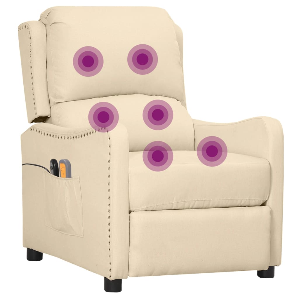 vidaXL Sillón reclinable de masaje eléctrico de tela color crema