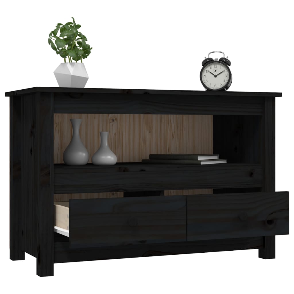vidaXL Mueble de TV de madera maciza de pino negro 79x35x52 cm