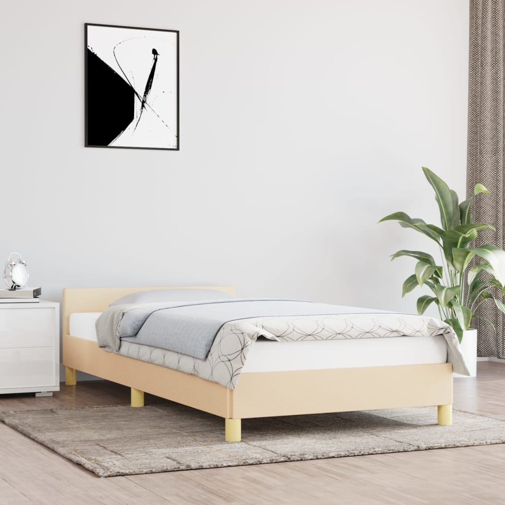 vidaXL Estructura de cama con cabecero de tela color crema 90x190 cm