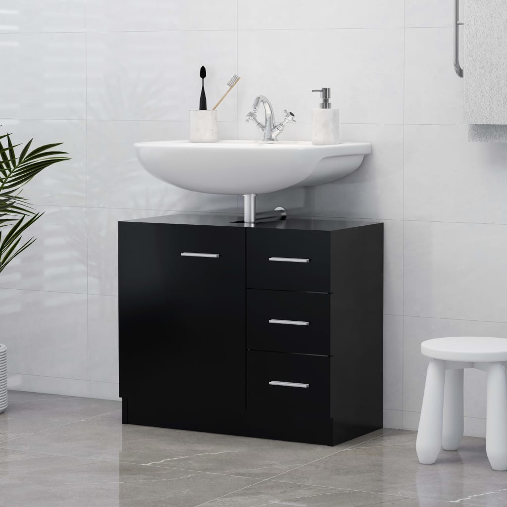 vidaXL Armario para lavabo madera contrachapada negro 63x30x54 cm