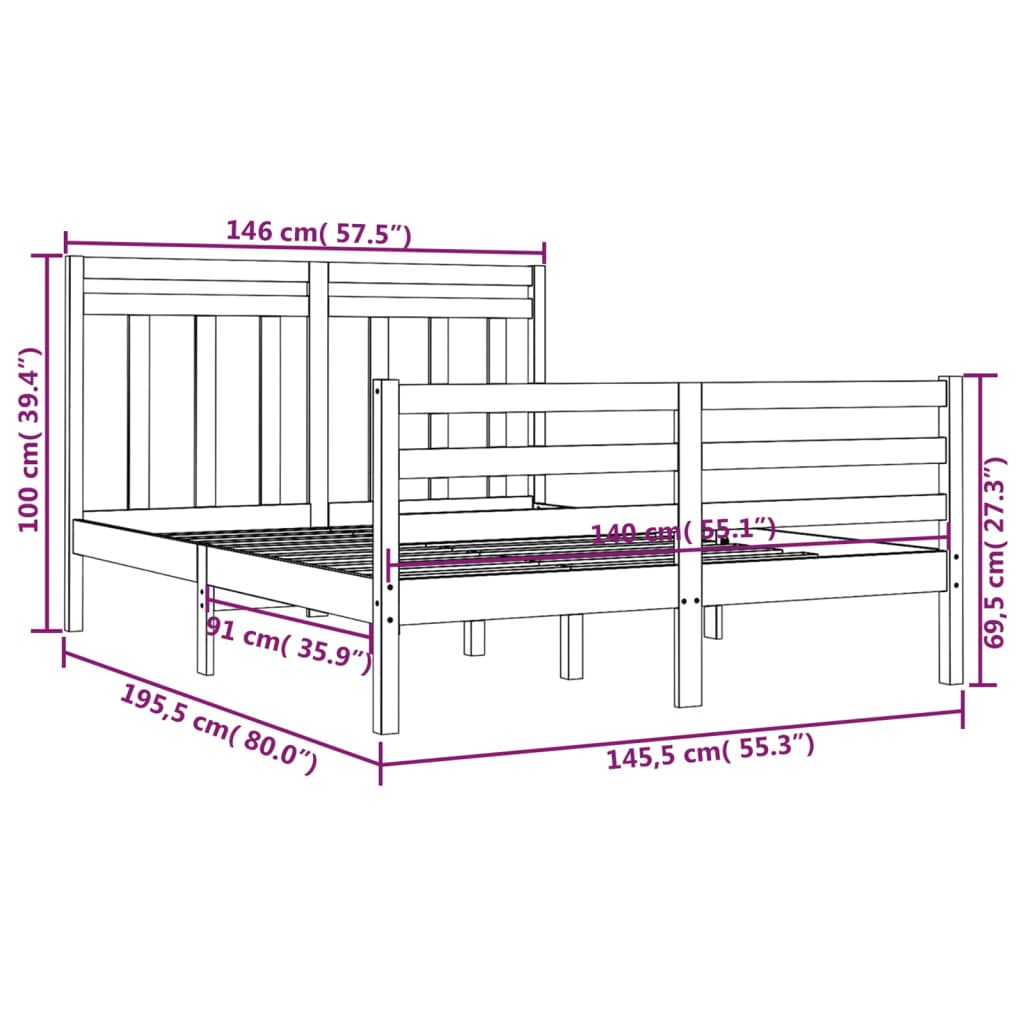 vidaXL Estructura de cama de madera maciza blanca 140x200 cm