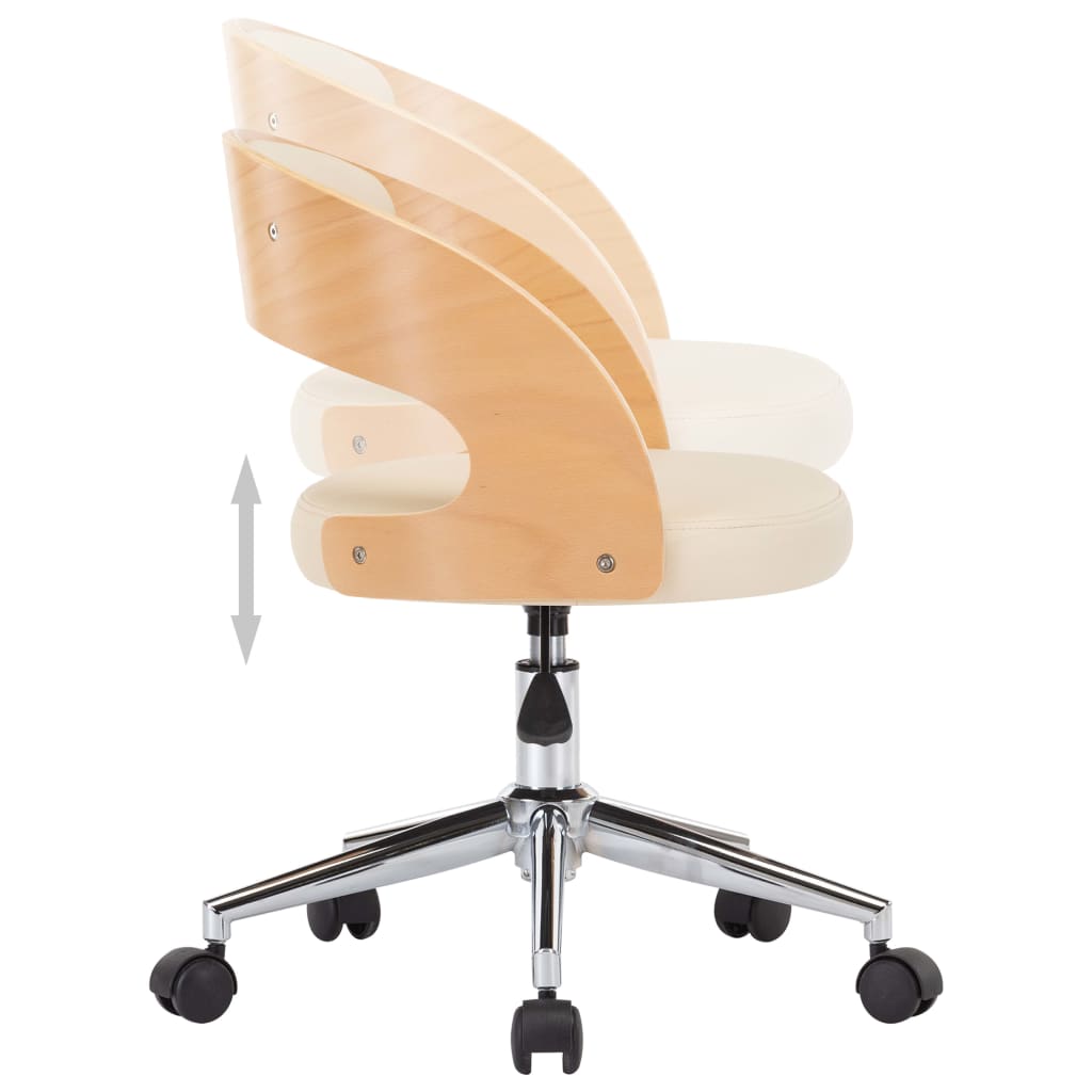 vidaXL Silla de oficina giratoria madera curvada cuero sintético crema