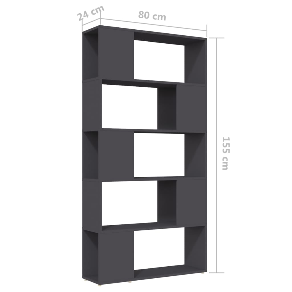 vidaXL Librería separador madera contrachapada gris 80x24x155 cm