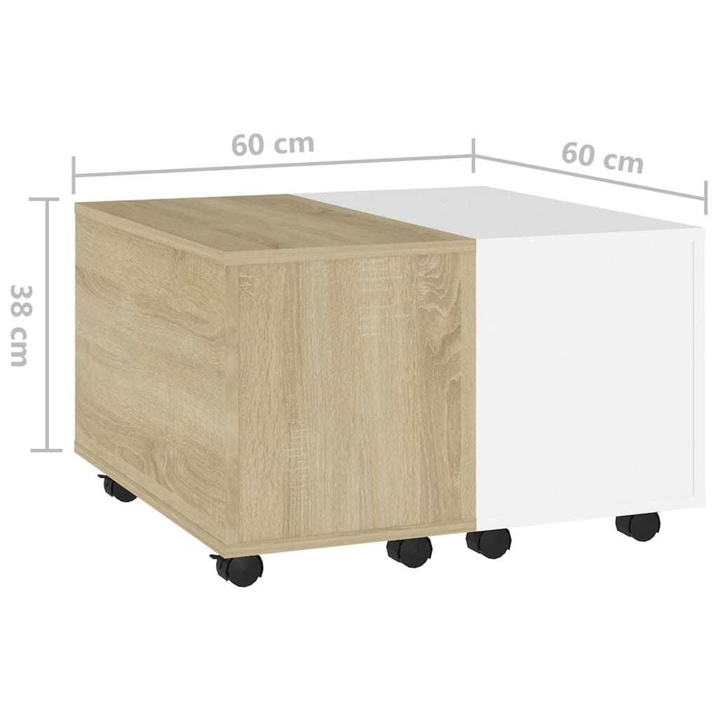 vidaXL Mesa de centro madera contrachapada blanco y roble 60x60x38 cm