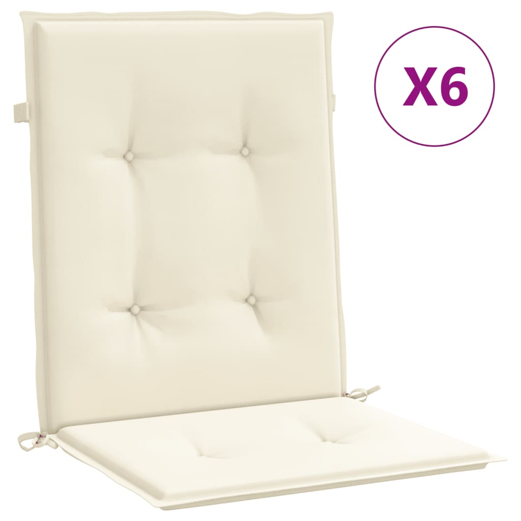 vidaXL Cojín silla jardín respaldo bajo 6 uds tela Oxford crema