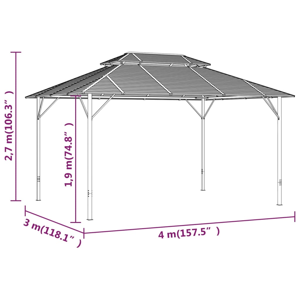 vidaXL Cenador con paredes laterales y techo doble antracita 3x4 m