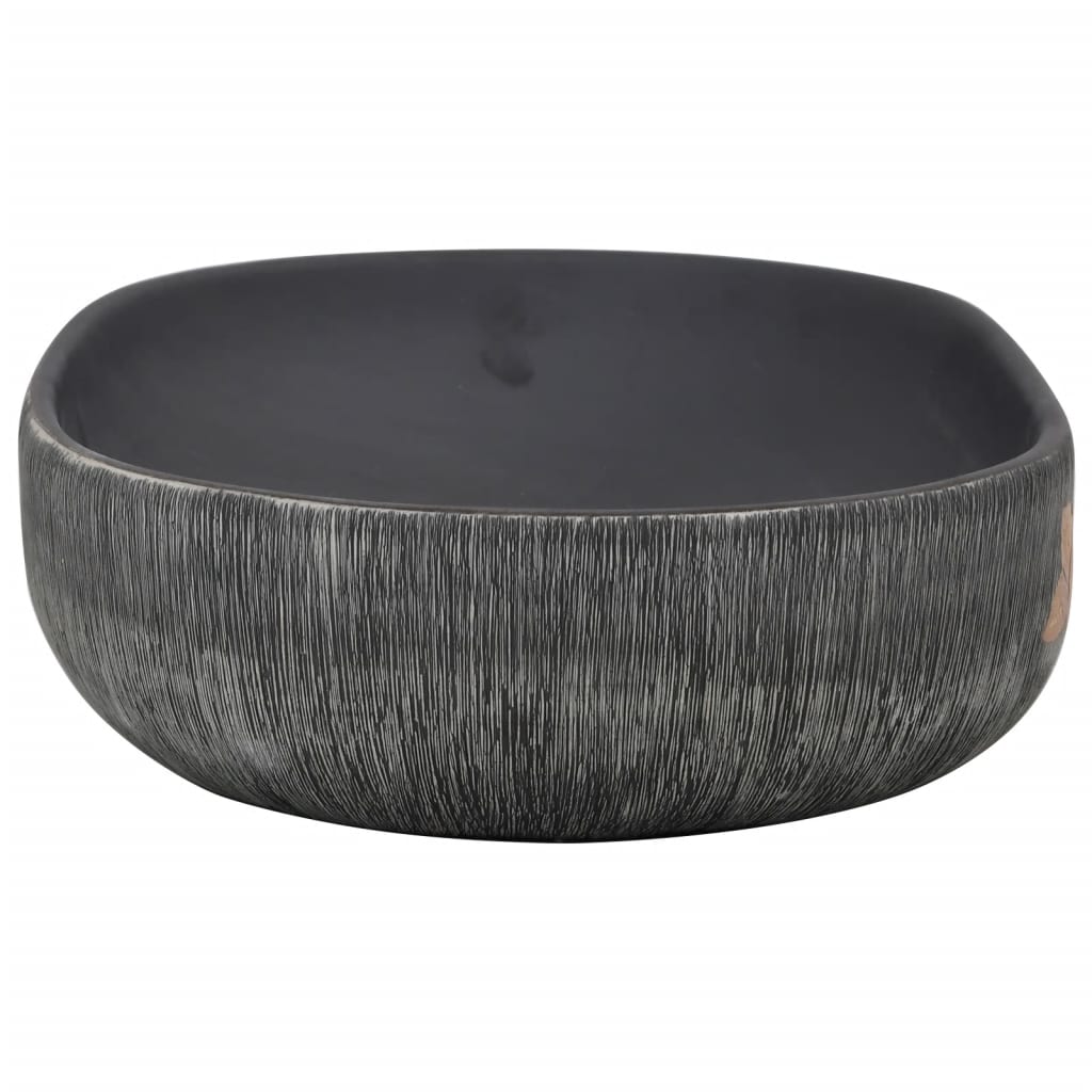 vidaXL Lavabo sobre encimera ovalado cerámica gris y negro 59x40x14 cm
