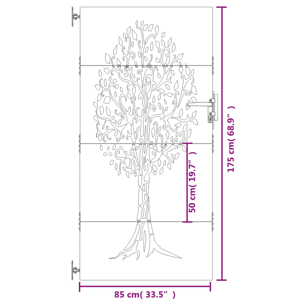 vidaXL Puerta de jardín acero corten diseño árbol 85x175 cm