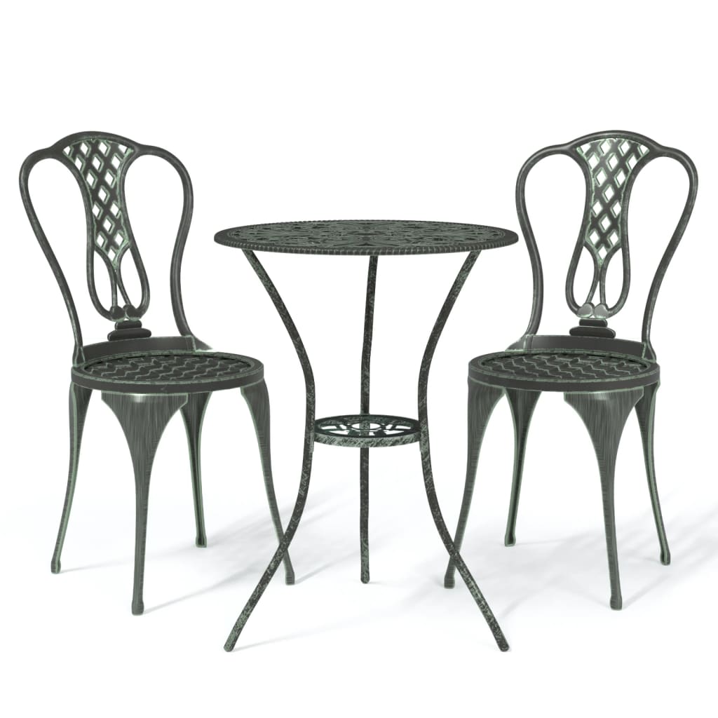 vidaXL Mesa y sillas bistró de jardín 3 pzas aluminio fundido verde