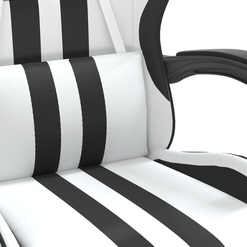 vidaXL Silla gaming con reposapiés cuero sintético blanco negro