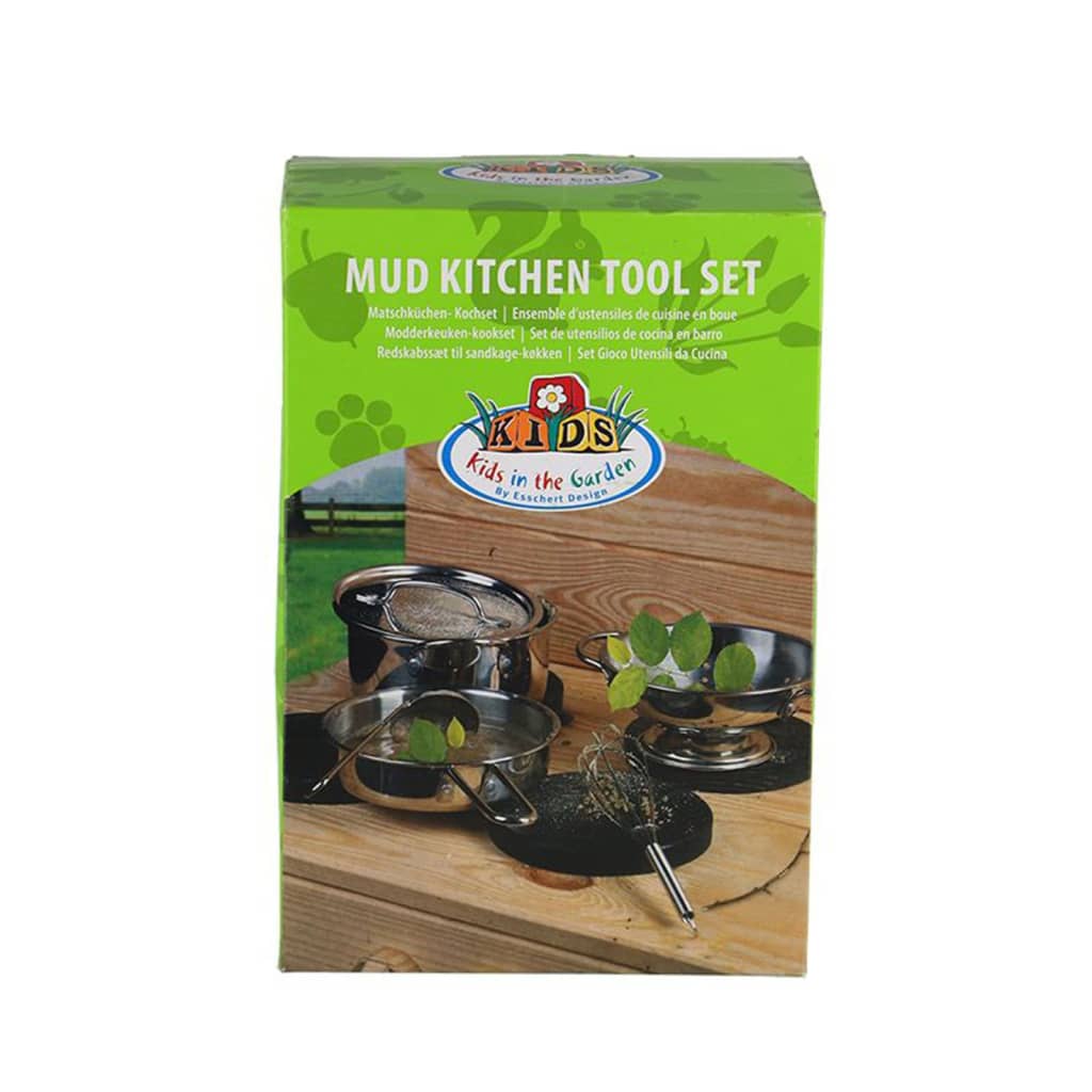 Esschert Design Set de cocina de juguete para jardín 6 pzas acero inox