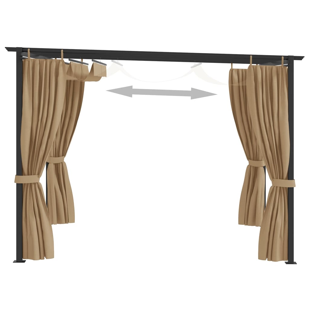 vidaXL Cenador con cortinas acero gris taupe 3x3 m
