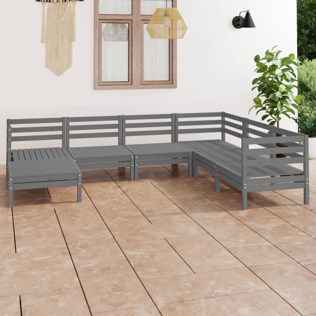 vidaXL Juego de muebles de jardín 7 piezas madera maciza de pino gris