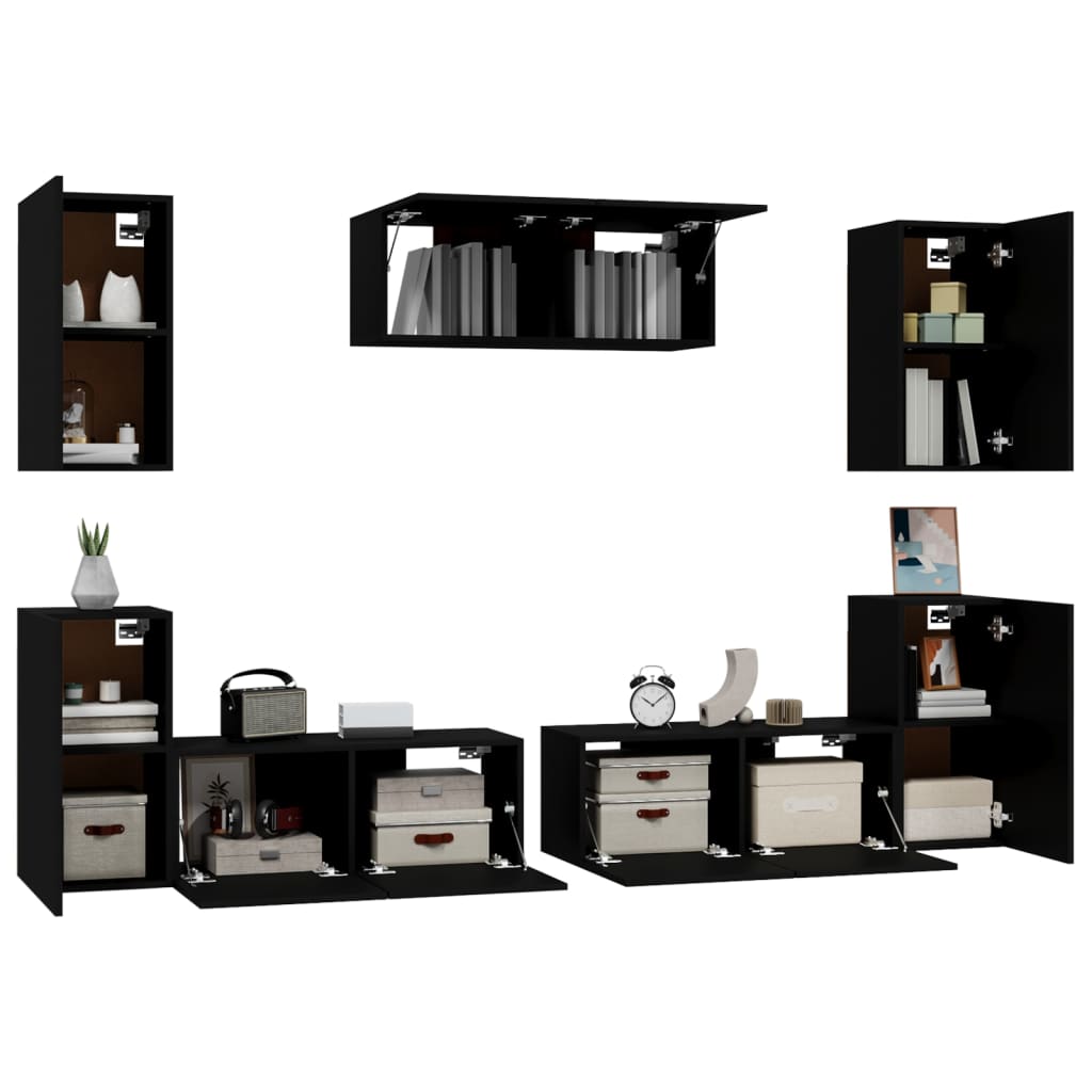 vidaXL Set de muebles para TV 7 piezas madera contrachapada negro