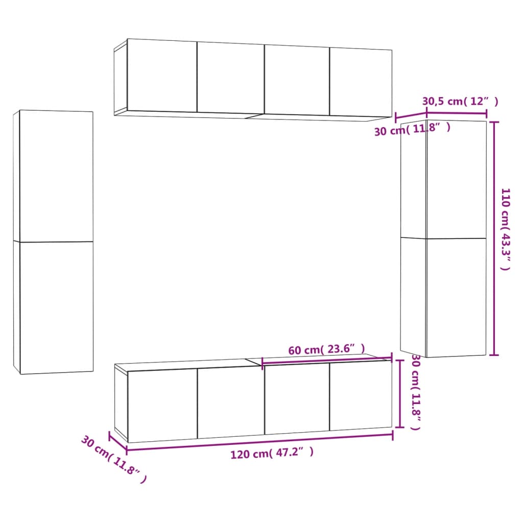 vidaXL Set de muebles de salón 6 pzas madera ingeniería gris hormigón