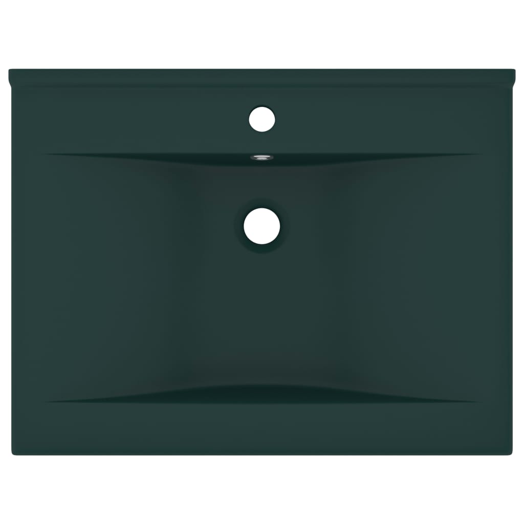 vidaXL Lavabo de lujo con grifo cerámica verde oscuro 60x46 cm