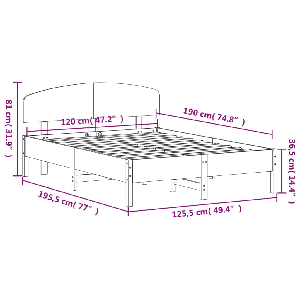 vidaXL Estructura de cama con cabecero madera maciza pino 120x190 cm