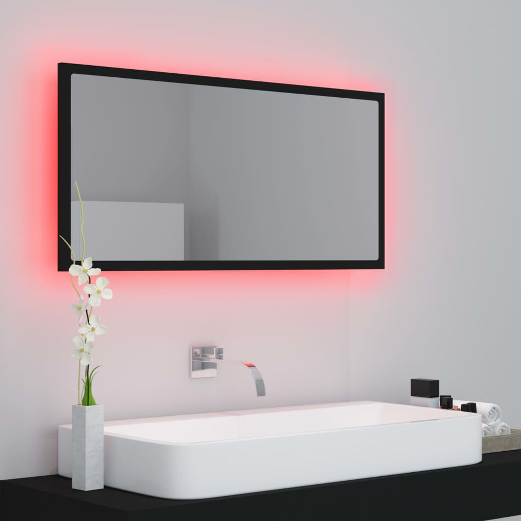 vidaXL Espejo de baño LED acrílico negro brillo 90x8,5x37 cm