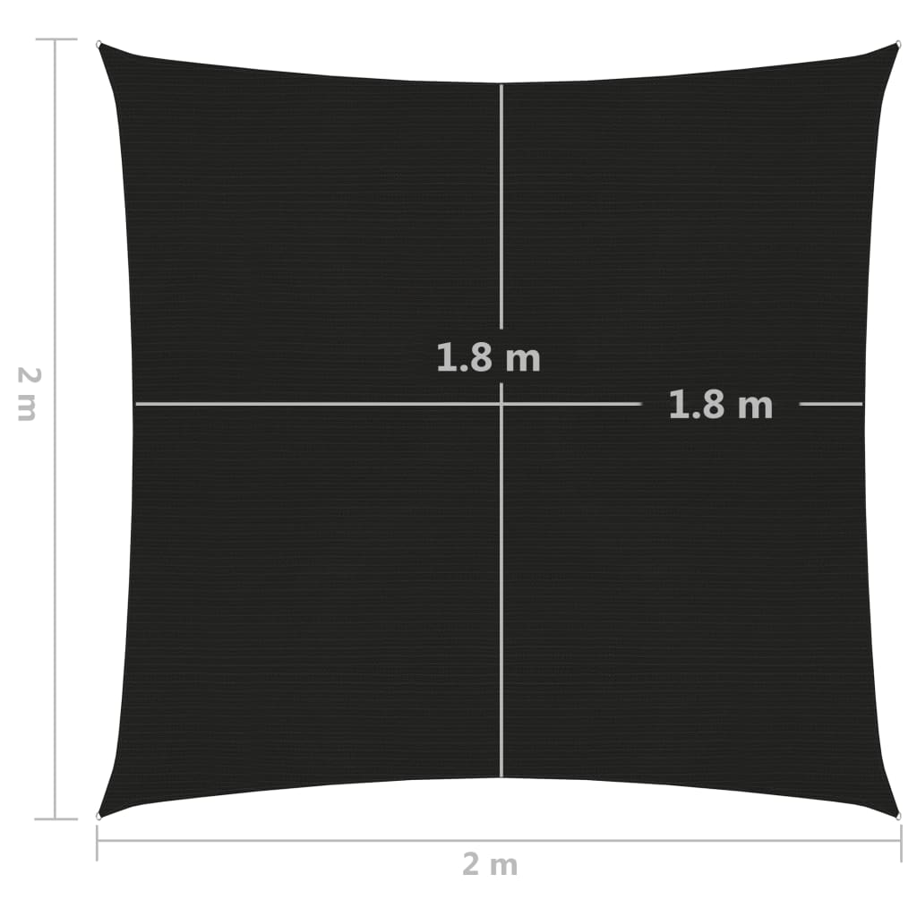 vidaXL Toldo de vela HDPE negro 160 g/m² 2x2 m