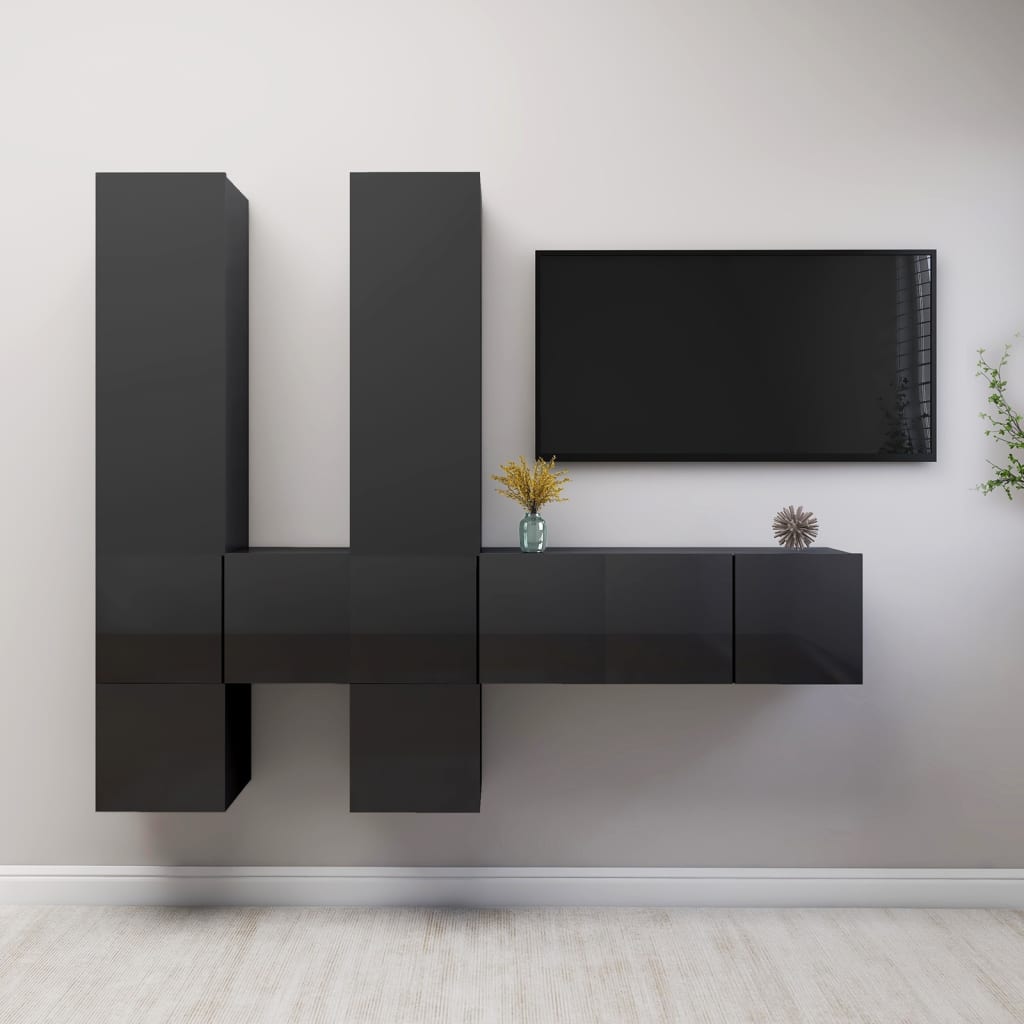 vidaXL Juego de mueble para TV de 7 piezas aglomerado gris brillante