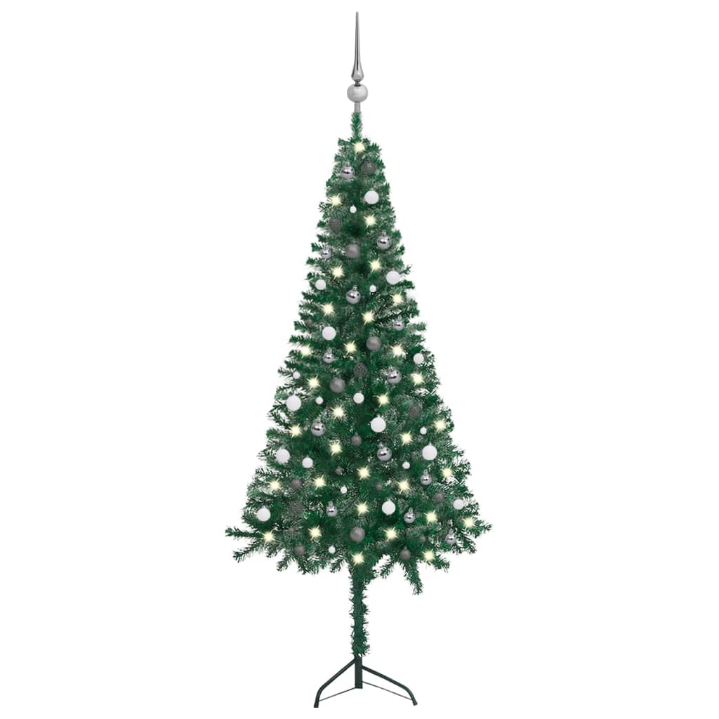 vidaXL Árbol de Navidad artificial de esquina LED y bolas verde 240 cm