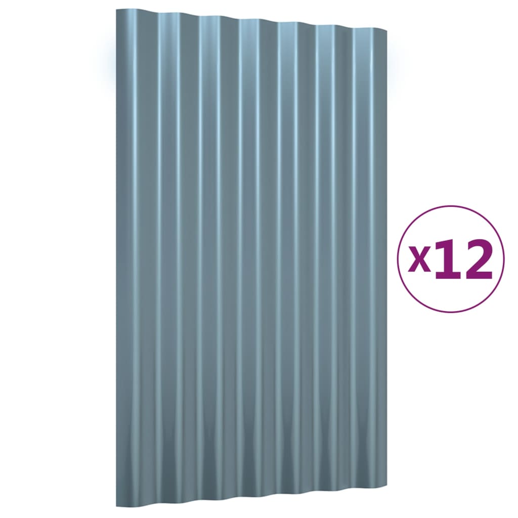vidaXL Paneles de tejado 12 unidades acero recubierto gris 60x36 cm
